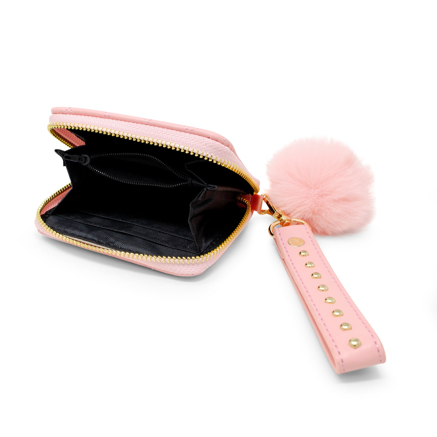 Quilted Wallet with Pom-Pom & Stud Strap