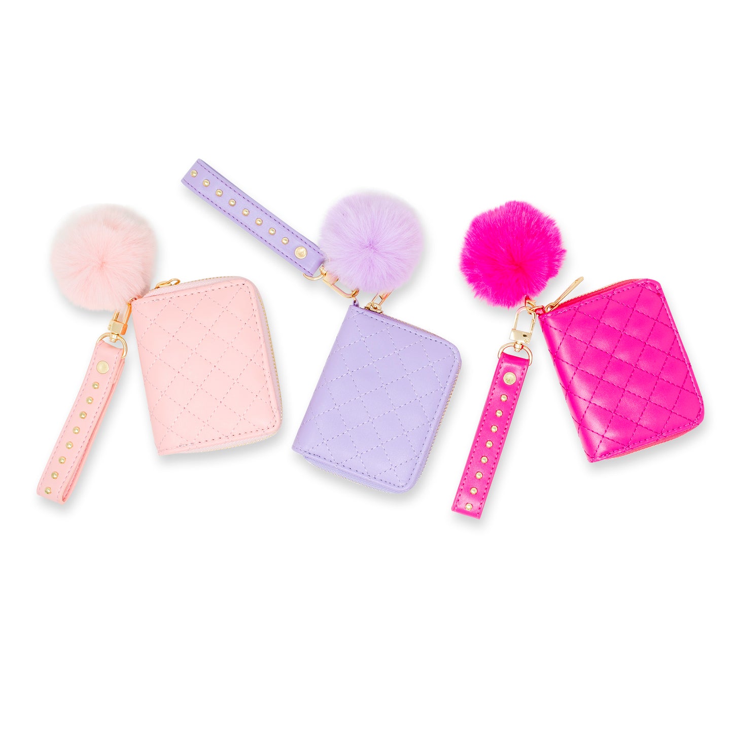 Quilted Wallet with Pom-Pom & Stud Strap