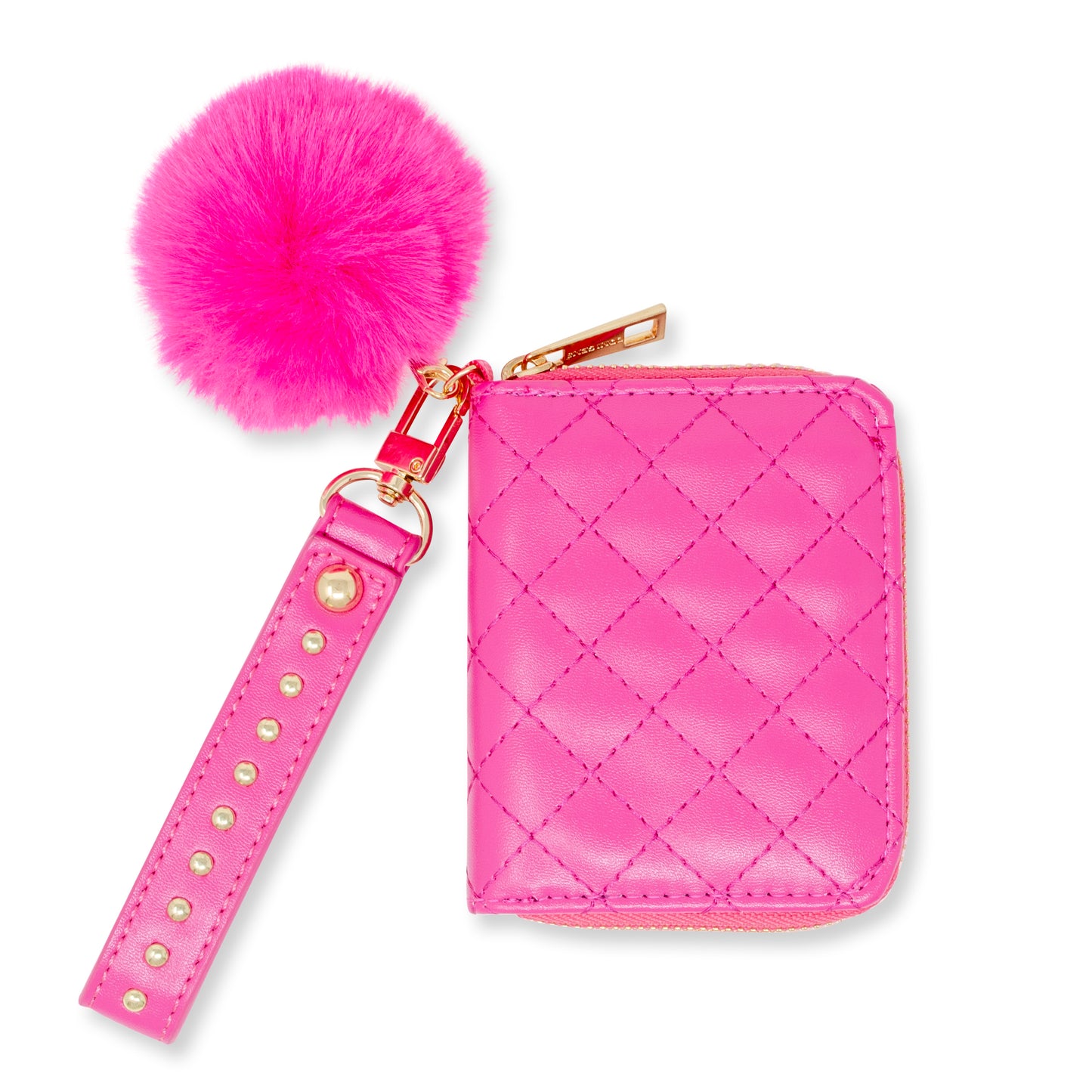 Quilted Wallet with Pom-Pom & Stud Strap