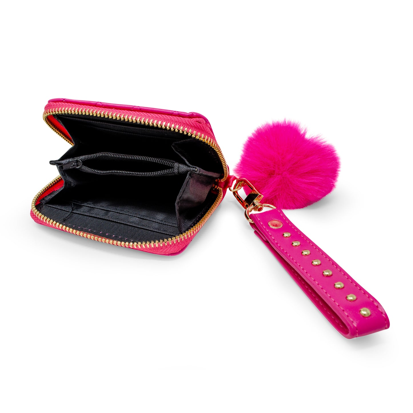 Quilted Wallet with Pom-Pom & Stud Strap