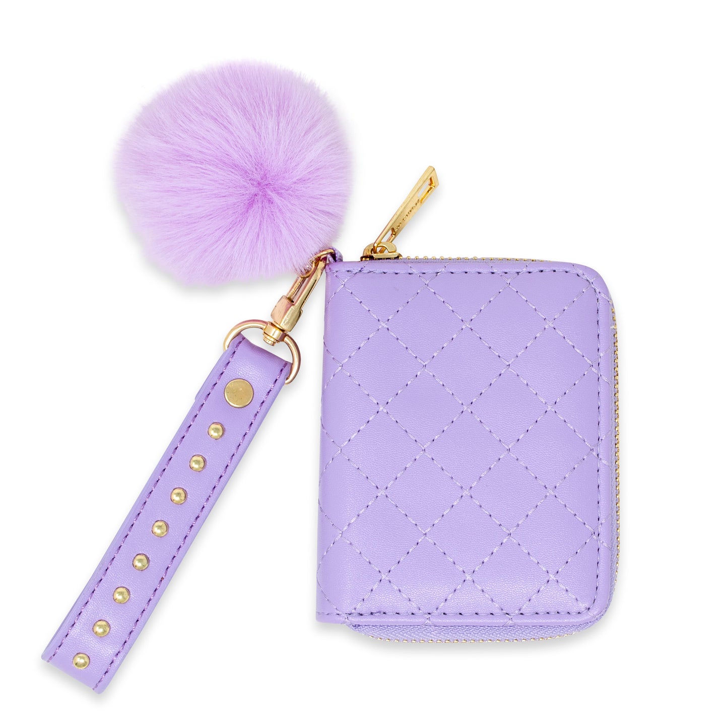 Quilted Wallet with Pom-Pom & Stud Strap