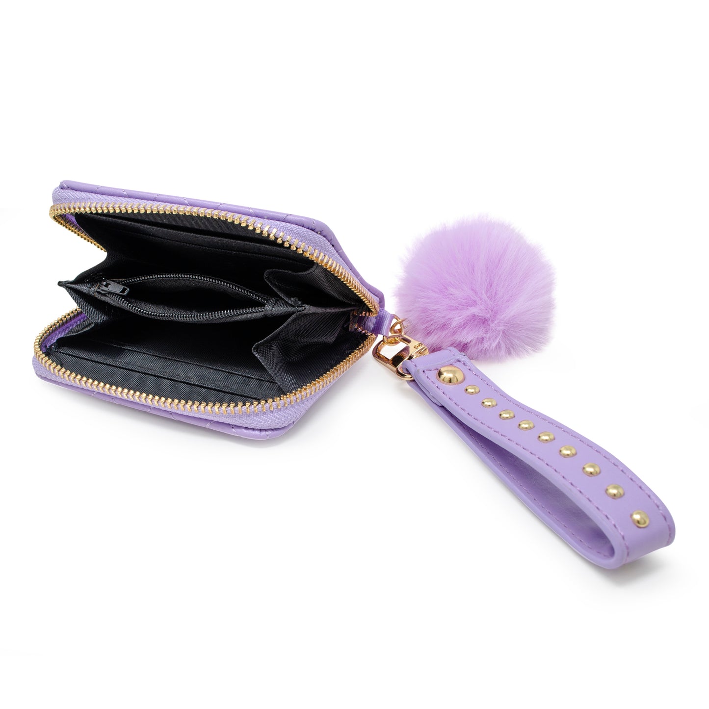 Quilted Wallet with Pom-Pom & Stud Strap