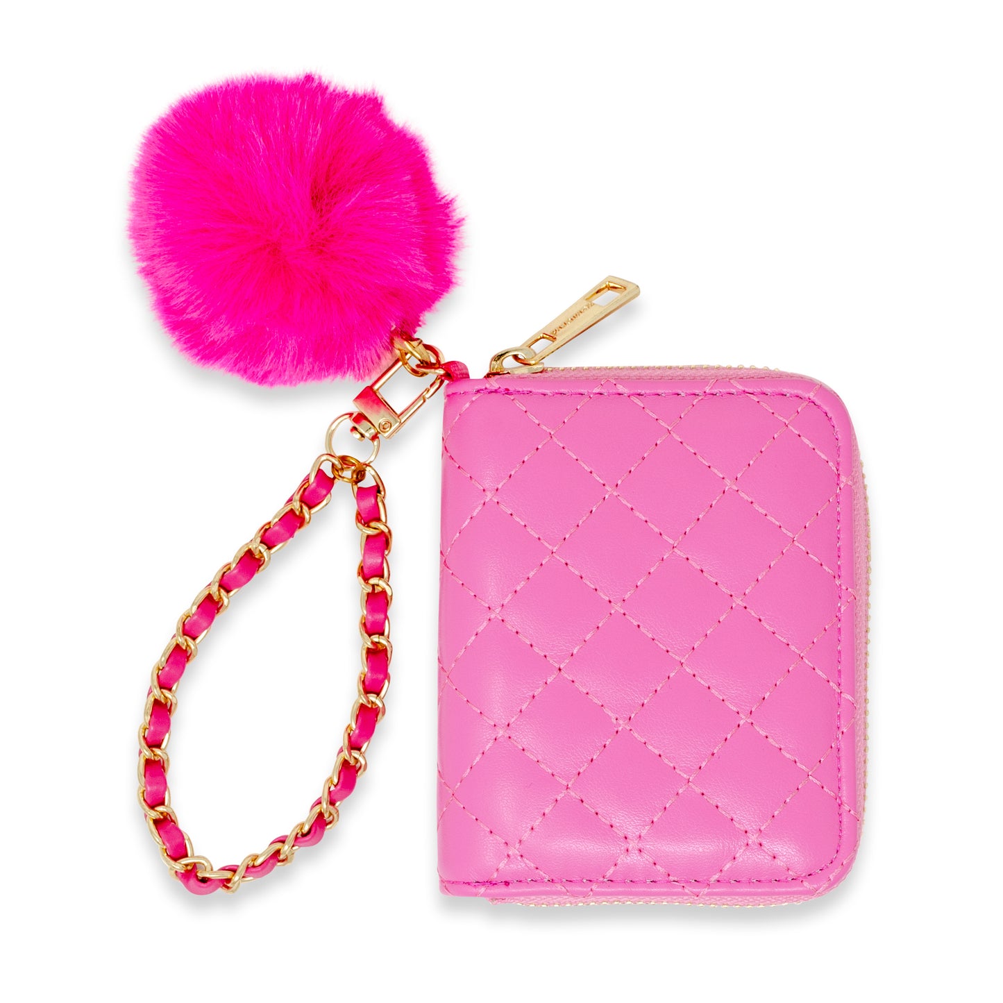 Quilted Wallet with Pom-Pom & Chain Strap