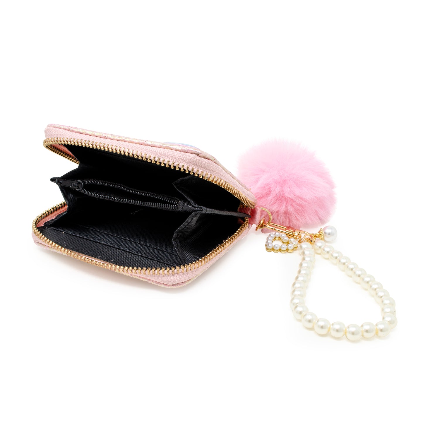 Mermaid Tail Quilted Wallet with Pom-Pom & Pearl Strap