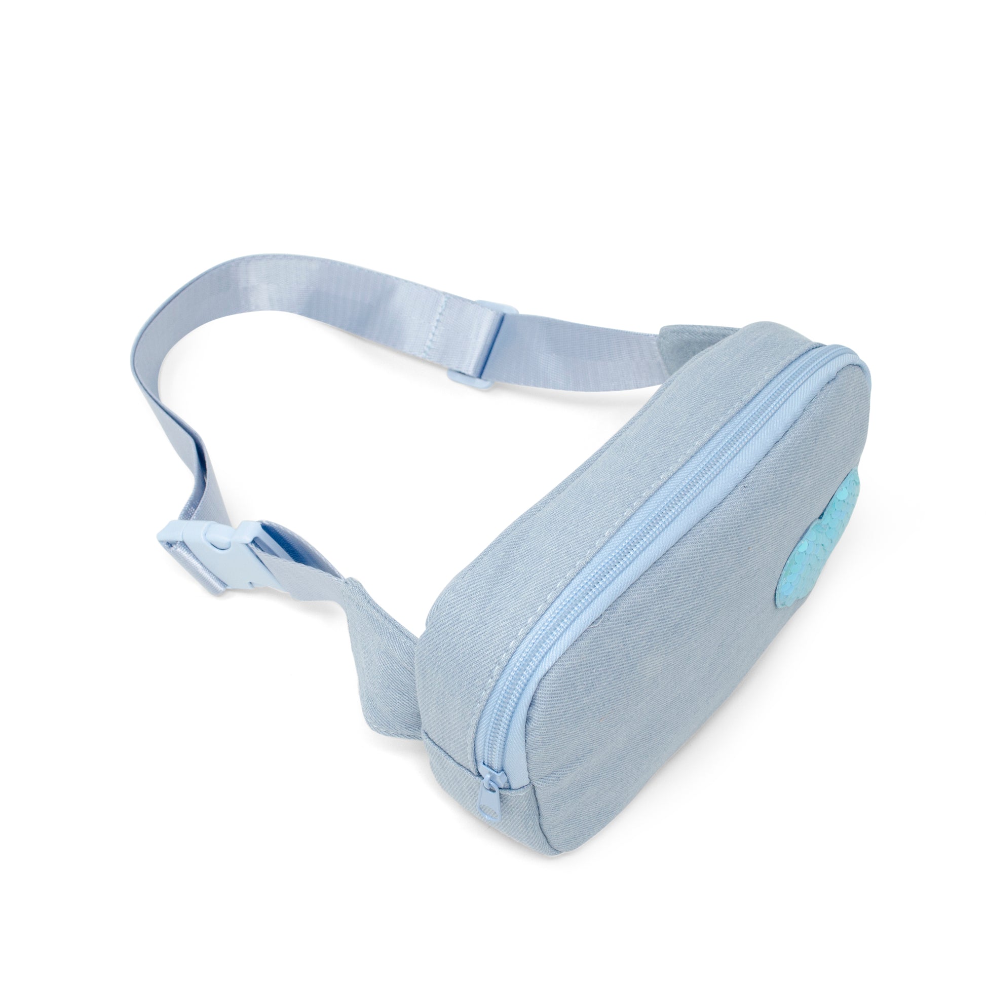 Zomi Gems Sequin Heart Belt Bag for Kids - Blue Denim Top Angle