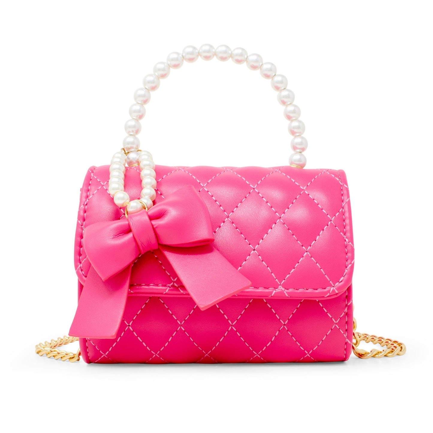 Quilted Pearl Handle Bow Ribbon Handbag
