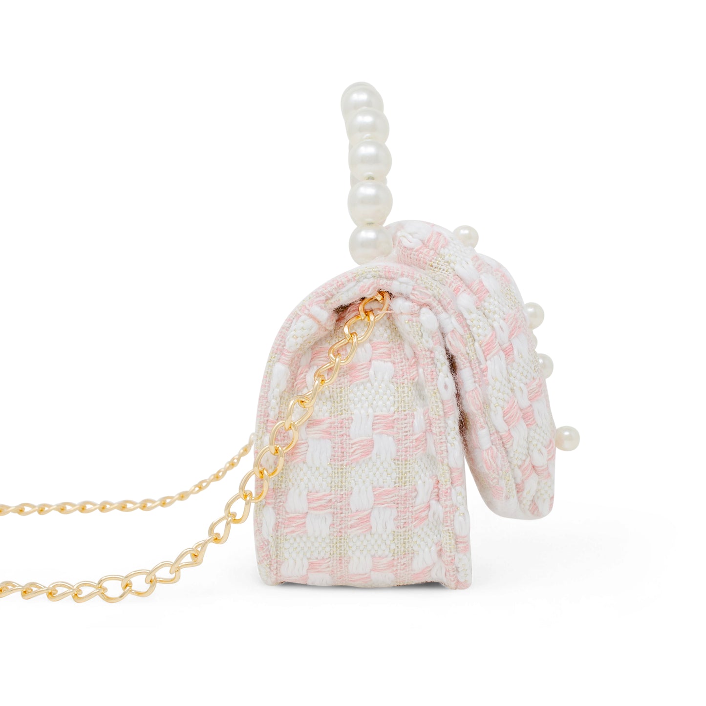 Girls Tweed Jumbo Pearl Bow Handbag