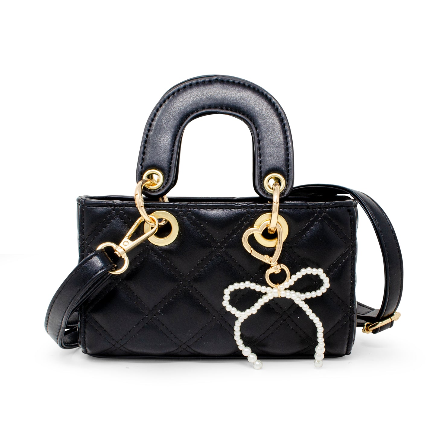 Quilted Rectangle Bow Charm Handbag
