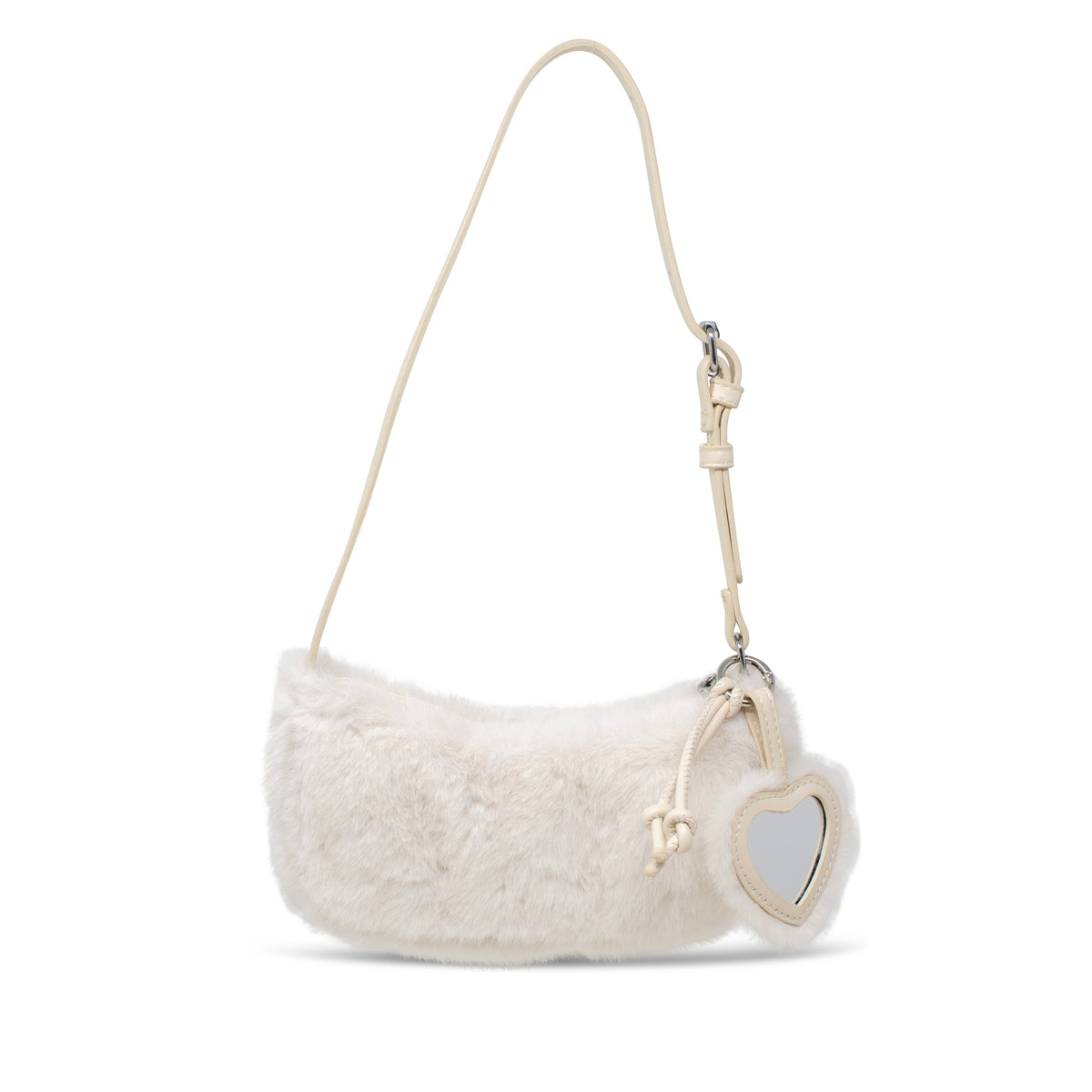 Kids Fuzzy Shoulder Bag with Heart Mirror Charm