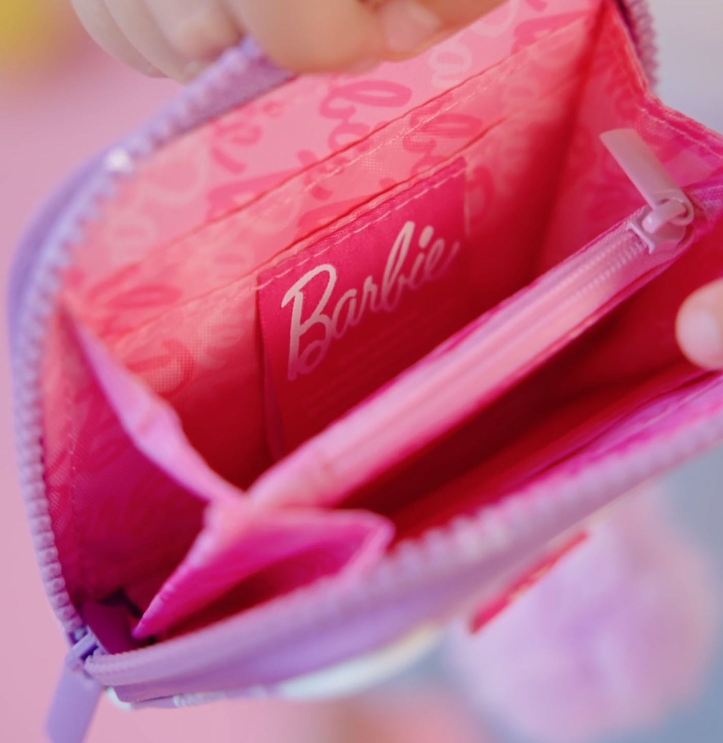 Barbie™ Purple Checkered Kids Zip Wallet with Pom Charm