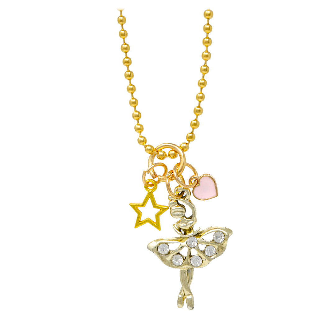 Ballerina, Heart & Stars Gold Charm Necklace