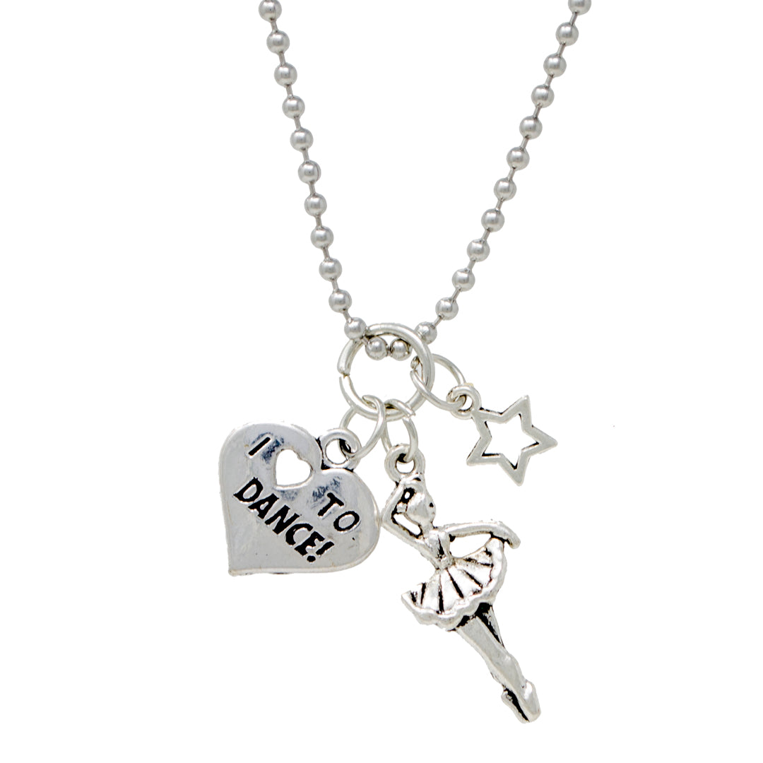 Ballerina, Love to Dance & Star Silver Necklace