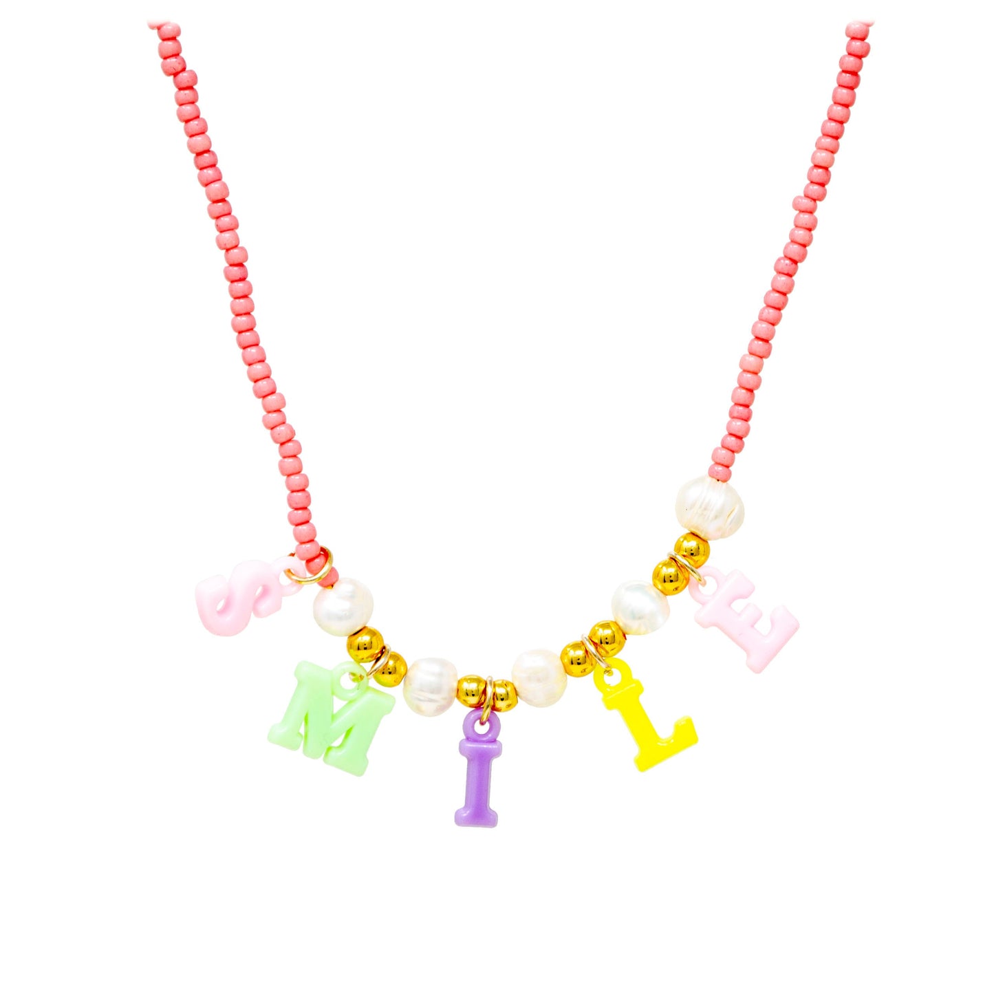 Pink Bead Necklace - Smile