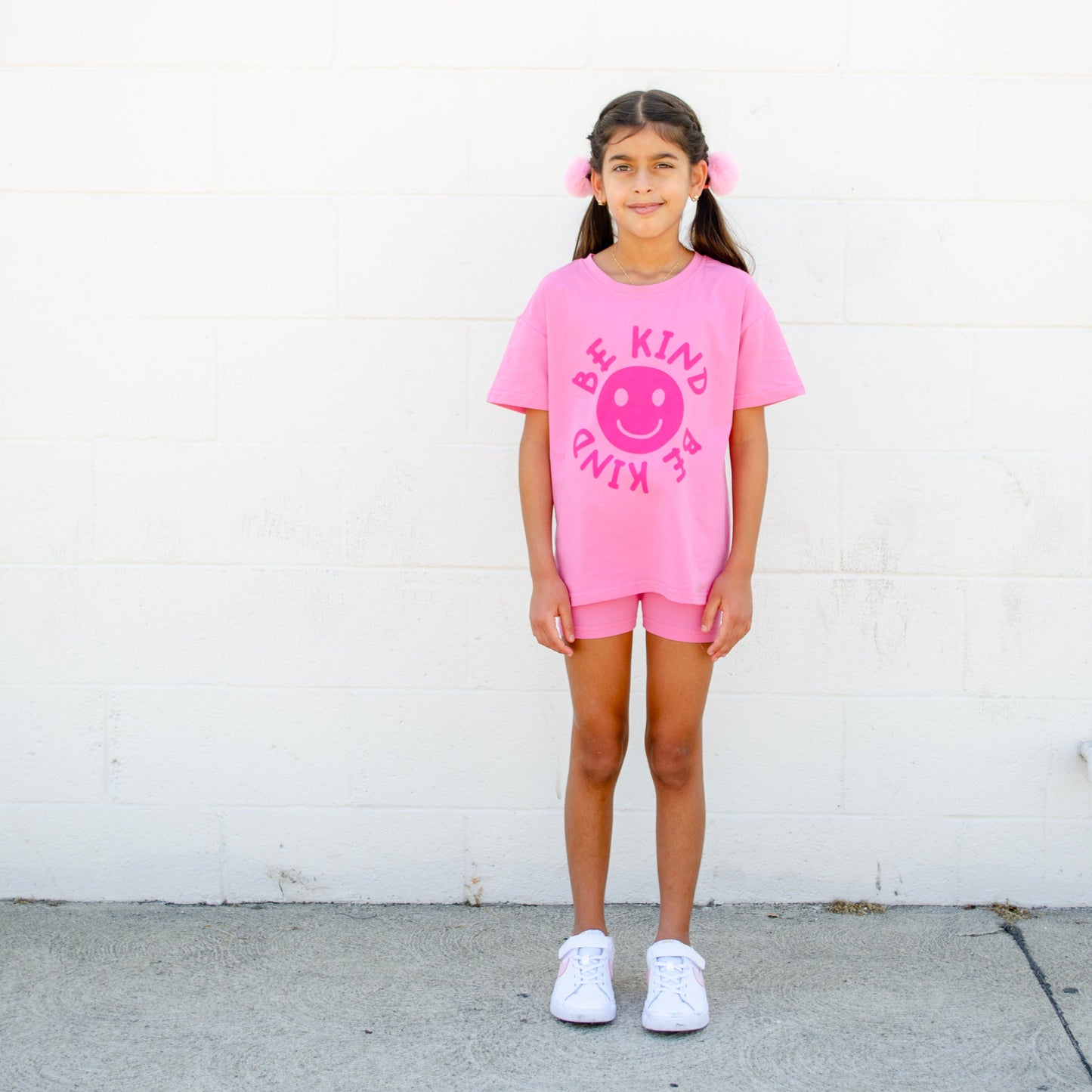 Happy Face Message T-Shirt and Short Set Kids | Hot Pink