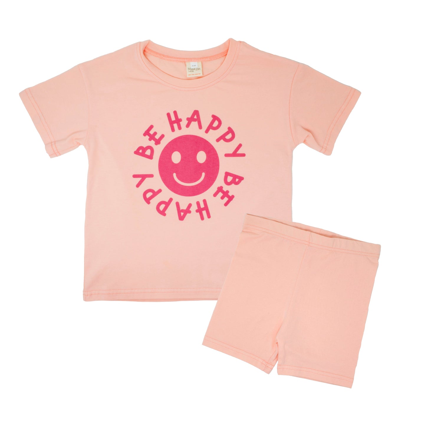 Happy Face Message T-Shirt and Short Set Kids | Pink
