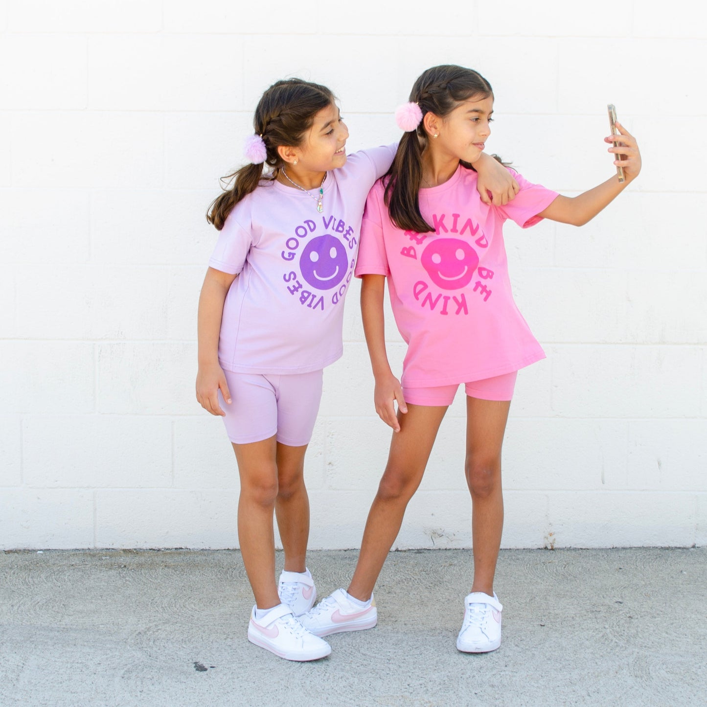 Happy Face Message T-Shirt and Short Set Kids | Pink