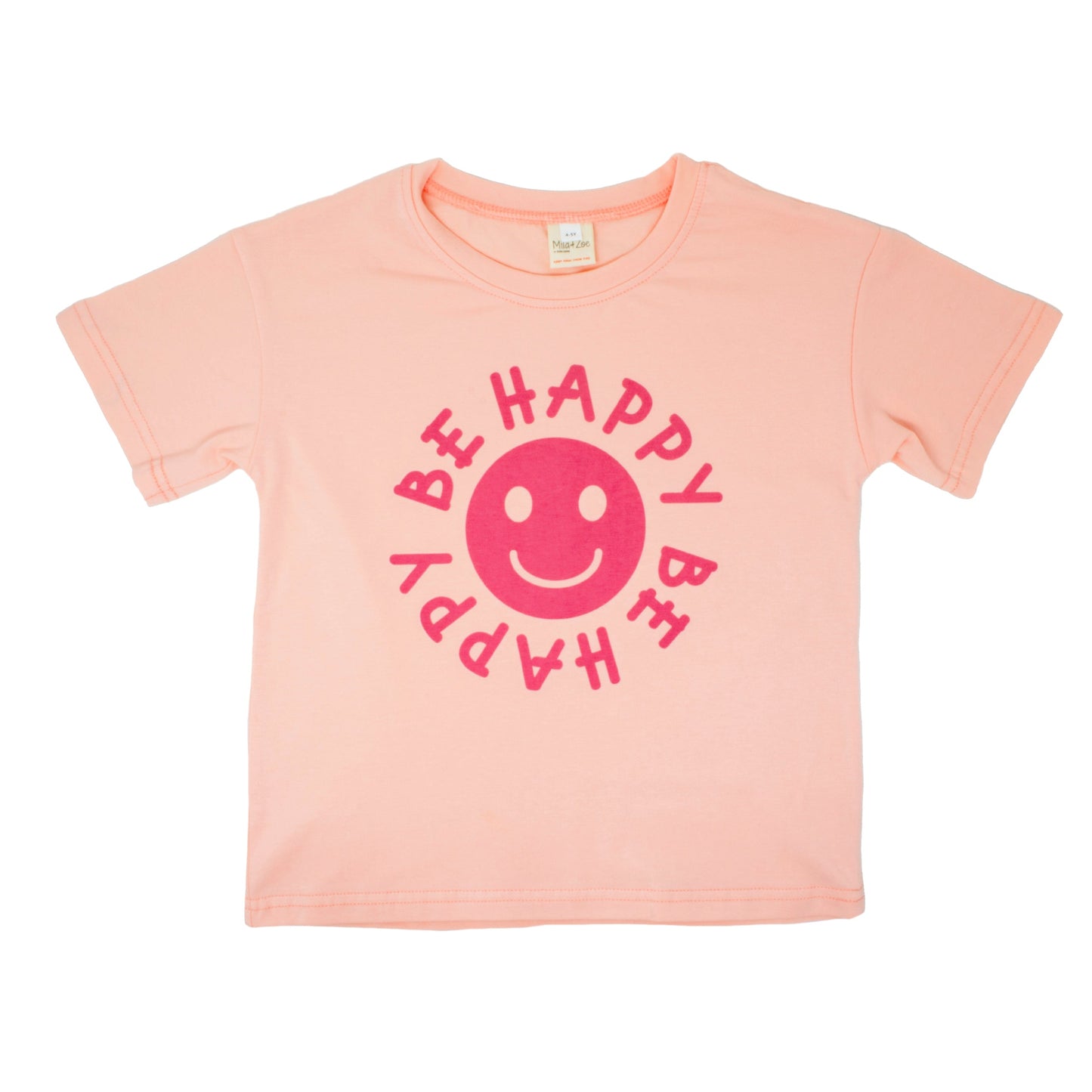 Happy Face Message T-Shirt and Short Set Kids | Pink
