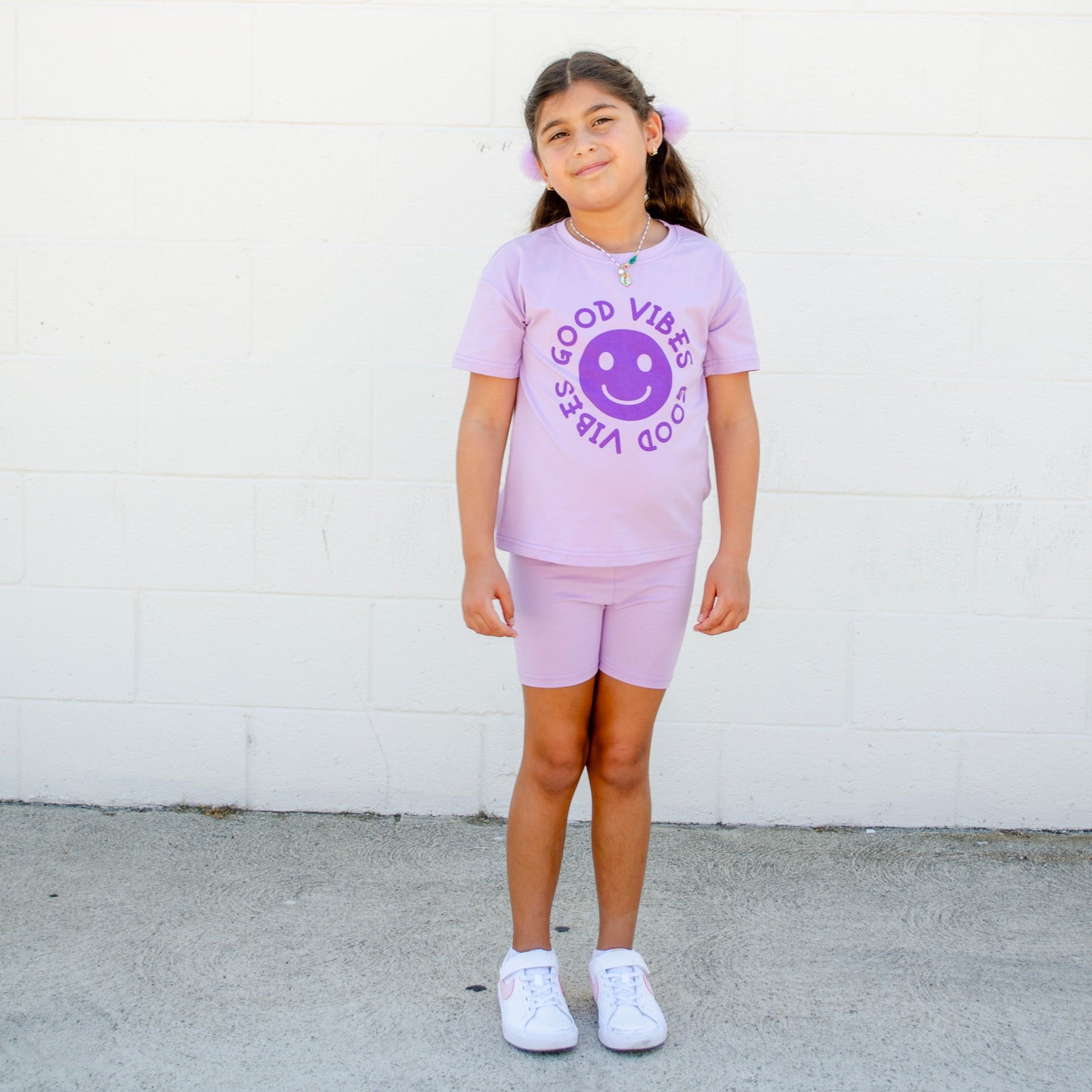 Happy Face Message T-Shirt and Short Set Kids | Pink