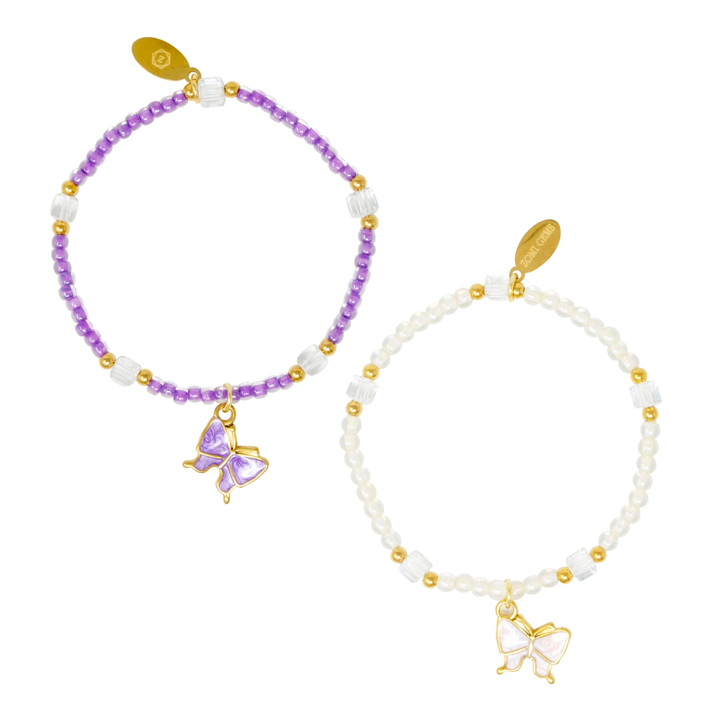 Girl's Butterfly Bead Dainty Bracelet Set