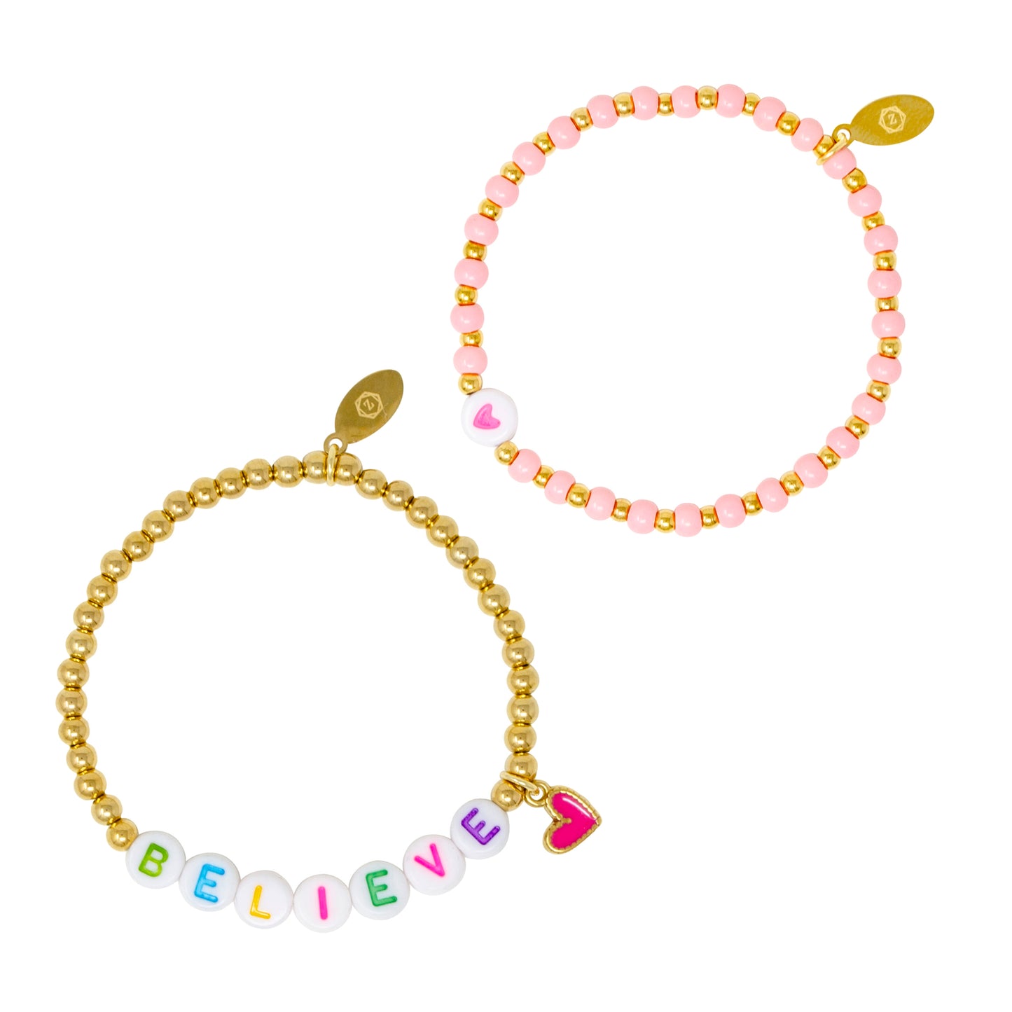 Girl's Inspirational Message Bead Heart Bracelets Set