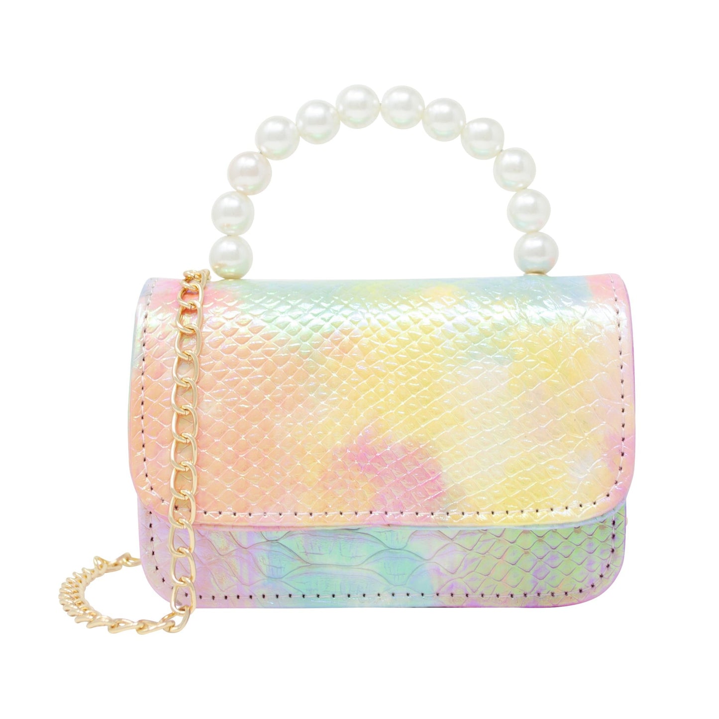 Girl's Tie Dye Crocodile Pearl Handle Handbag