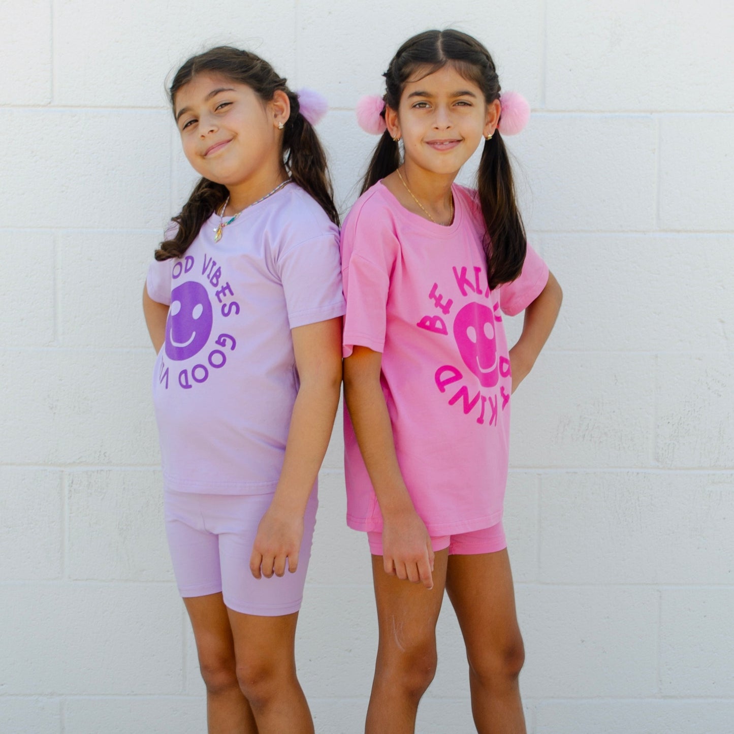 Happy Face Message T-Shirt and Short Set Kids | Pink