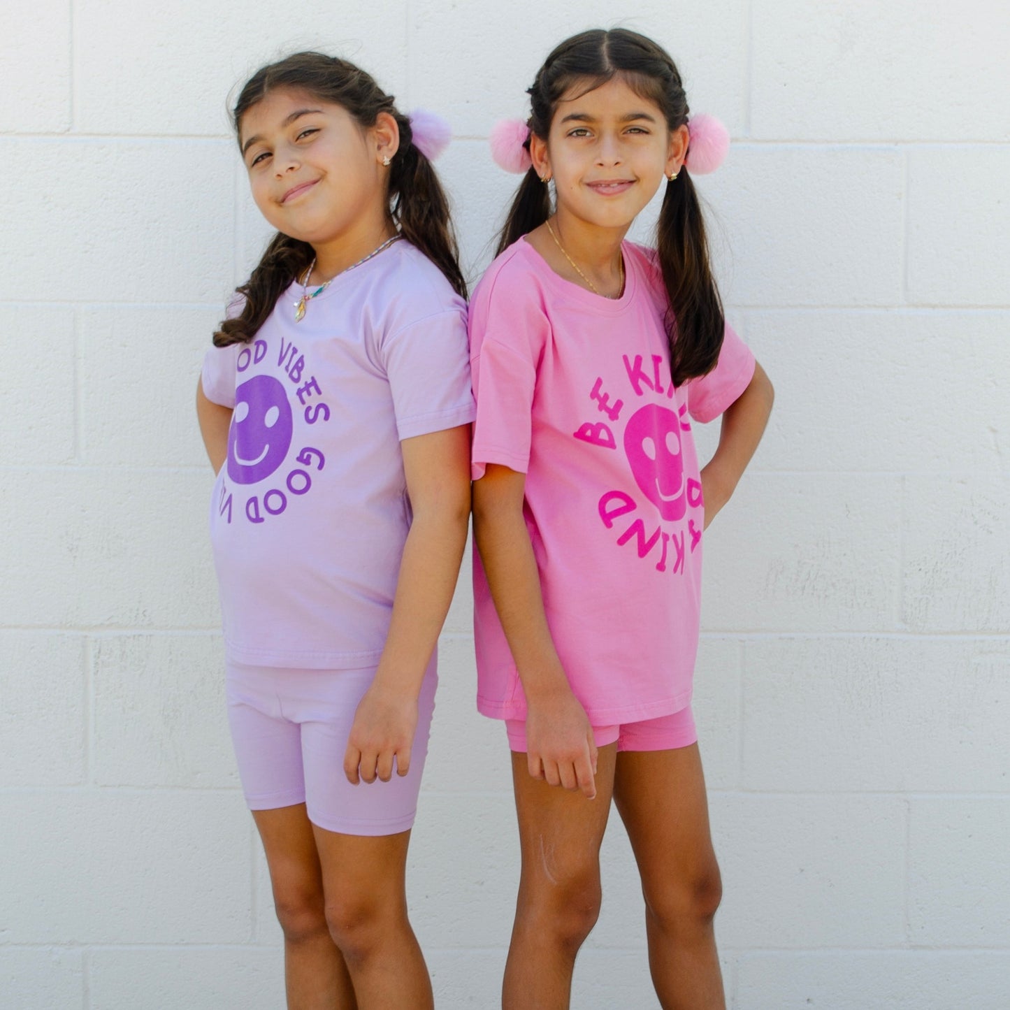 Happy Face Message T-Shirt and Short Set Kids | Purple