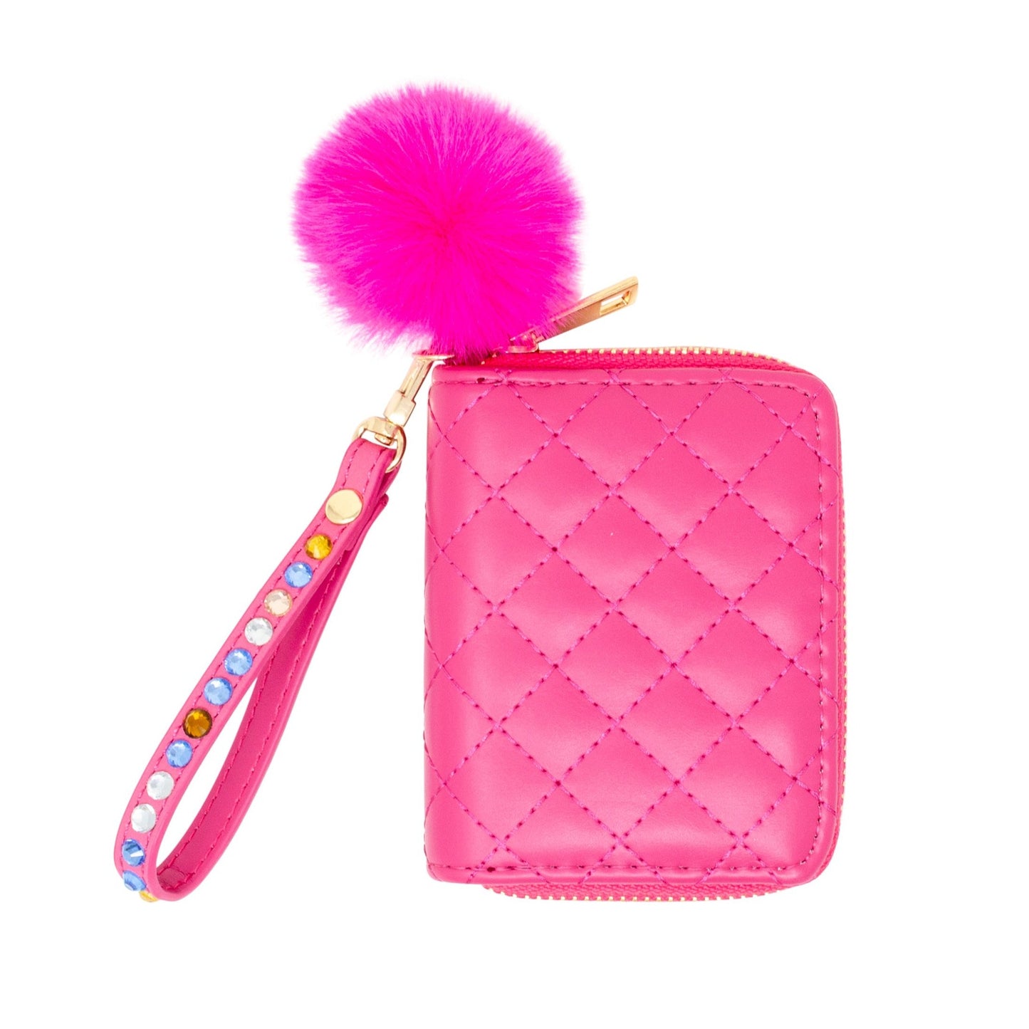 Quilted Rhinestone Strap Wallet