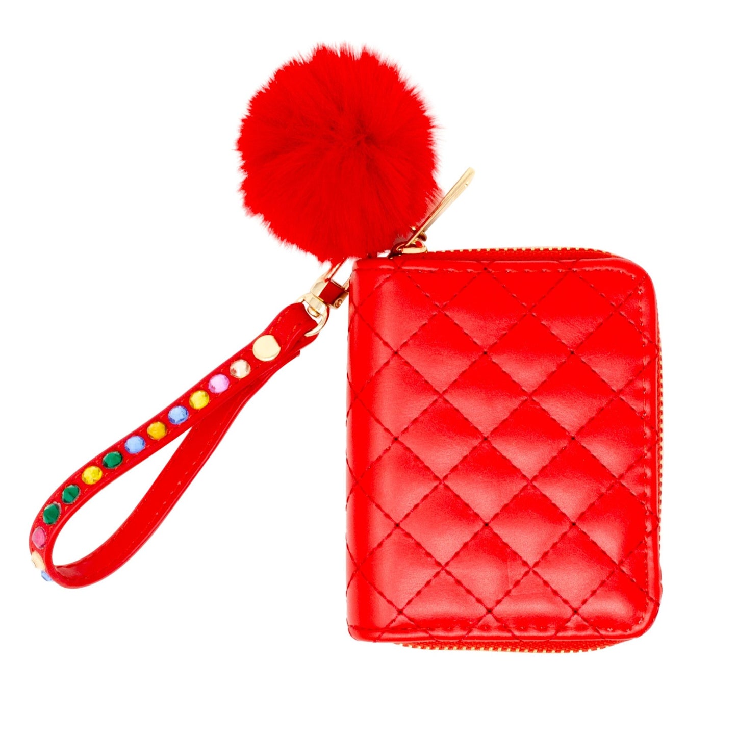 Quilted Rhinestone Strap Wallet