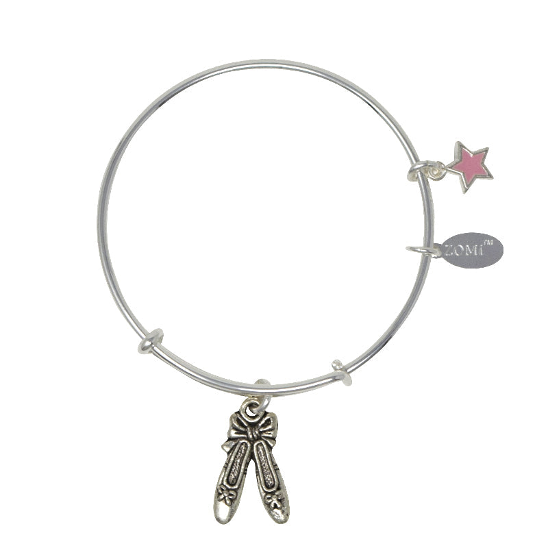 Ballerina Pointe Shoes Silver Bangle Bracelet