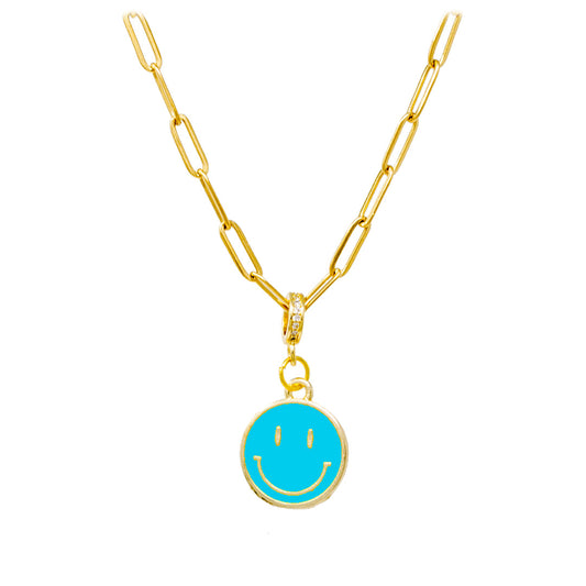 Girl's Happy Face Emoji Paperclip Necklace