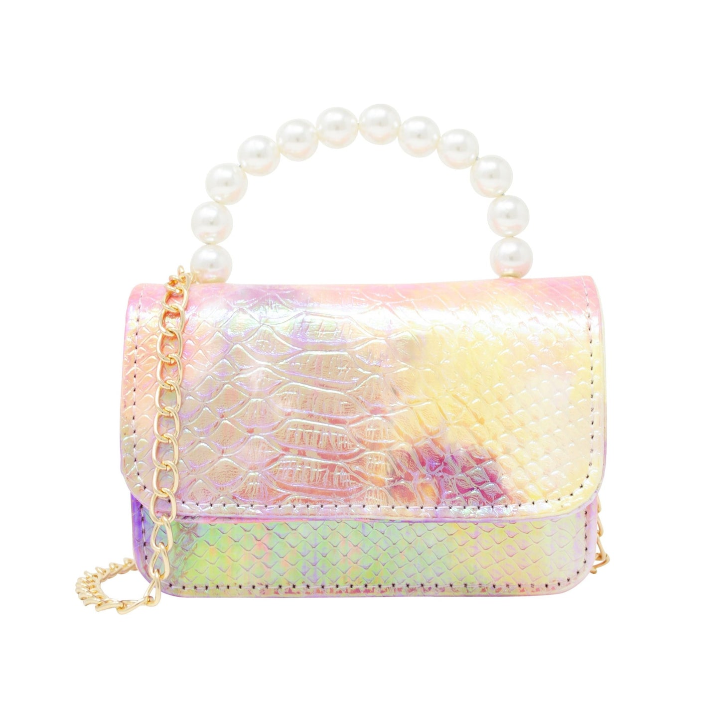 Girl's Tie Dye Crocodile Pearl Handle Handbag
