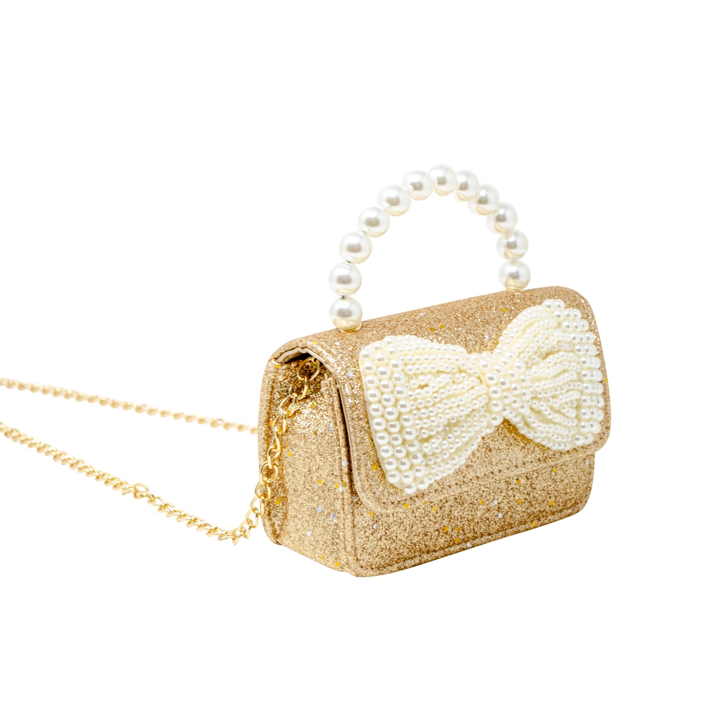 Gold Sparkle Bow Pearl Handle Bag