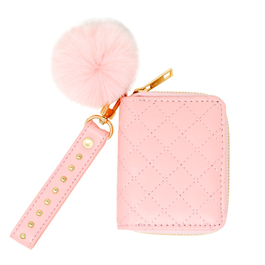 Quilted Wallet with Pom-Pom & Stud Strap