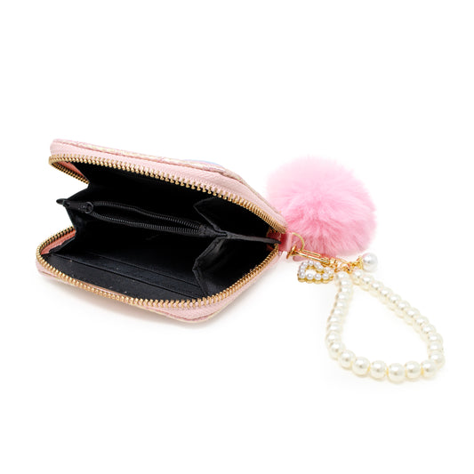 Mermaid Tail Quilted Wallet with Pom-Pom & Pearl Strap