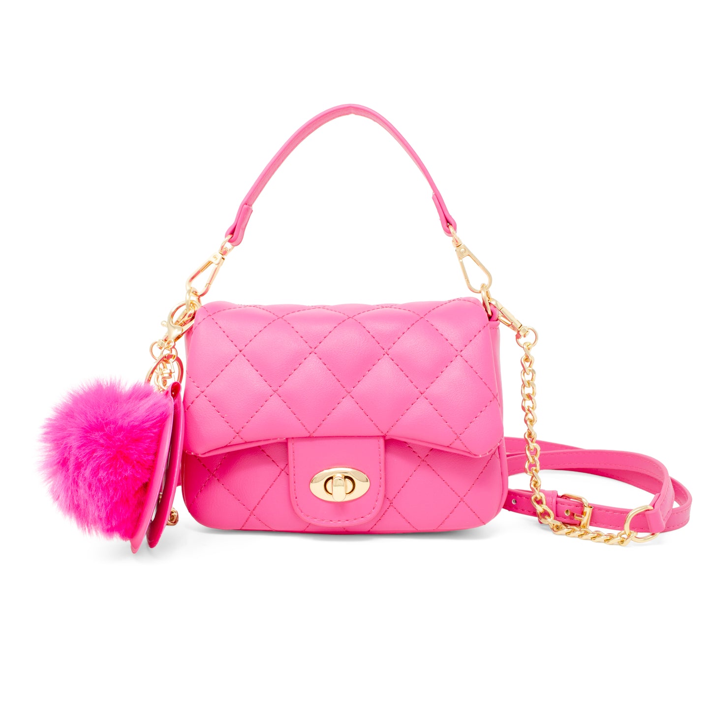 Kids Quilted Puff Flap w/ Mirror Pom Pom Handbag