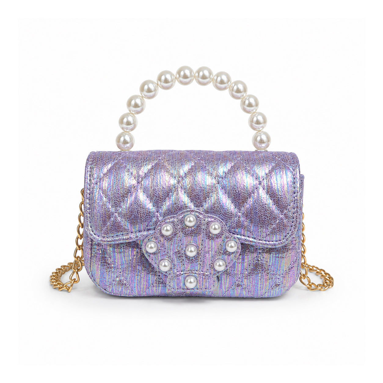 Pearl Handle Shell Quilted Kids Handbag