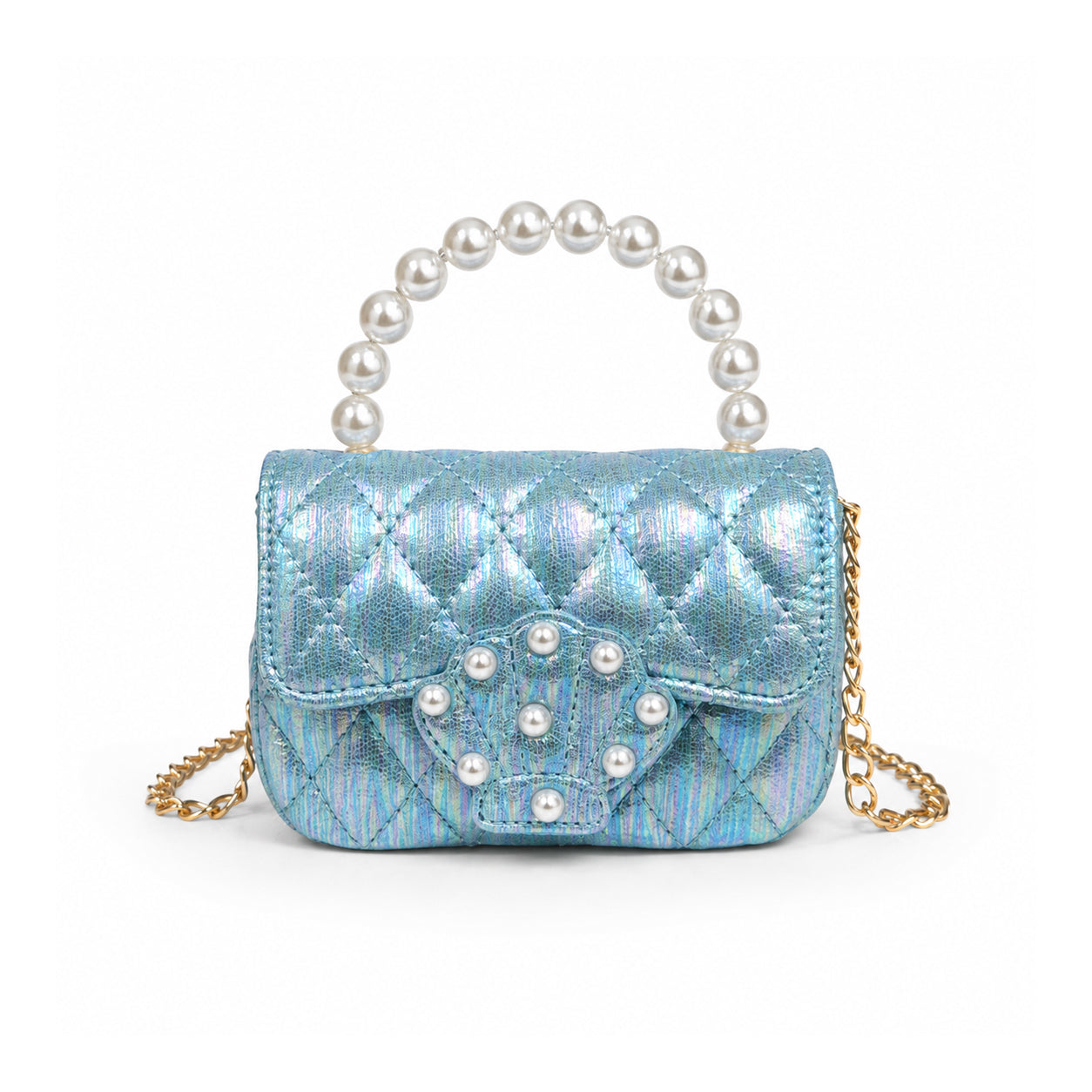 Pearl Handle Shell Quilted Kids Handbag