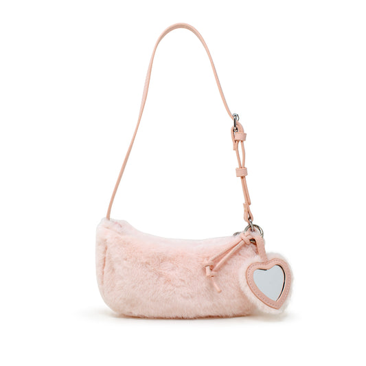 Kids Fuzzy Shoulder Bag with Heart Mirror Charm