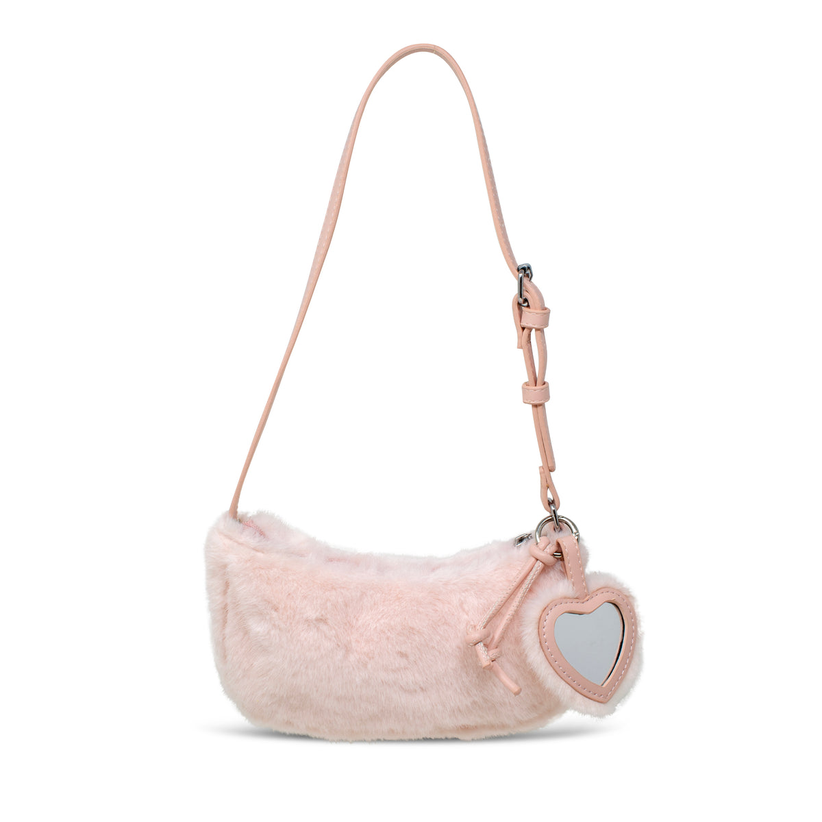 Kids Fuzzy Shoulder Bag with Heart Mirror Charm
