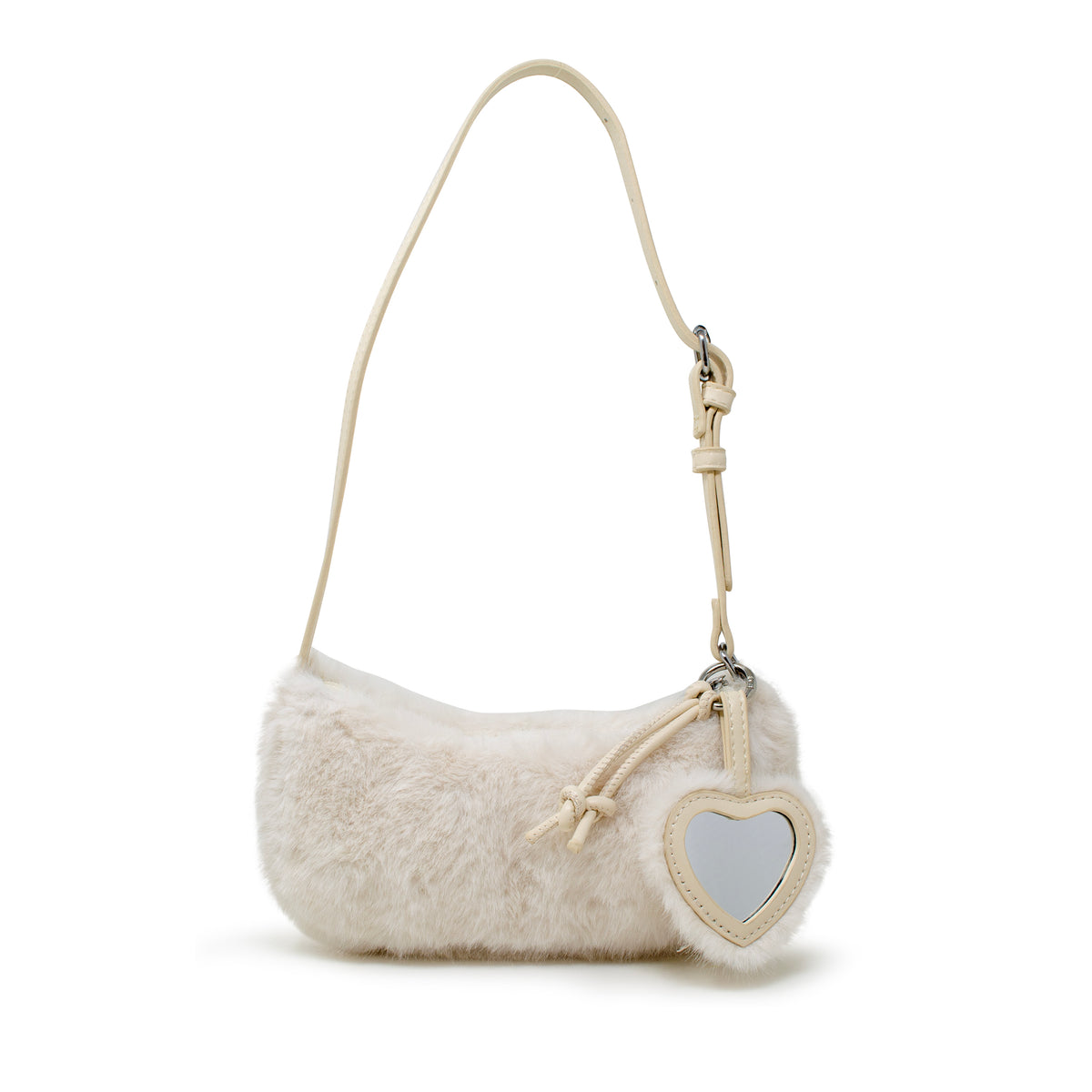Kids Fuzzy Shoulder Bag with Heart Mirror Charm