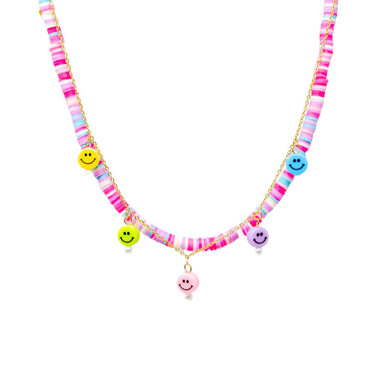 Colorful Disk Necklace & Charm Duo - Happy Faces