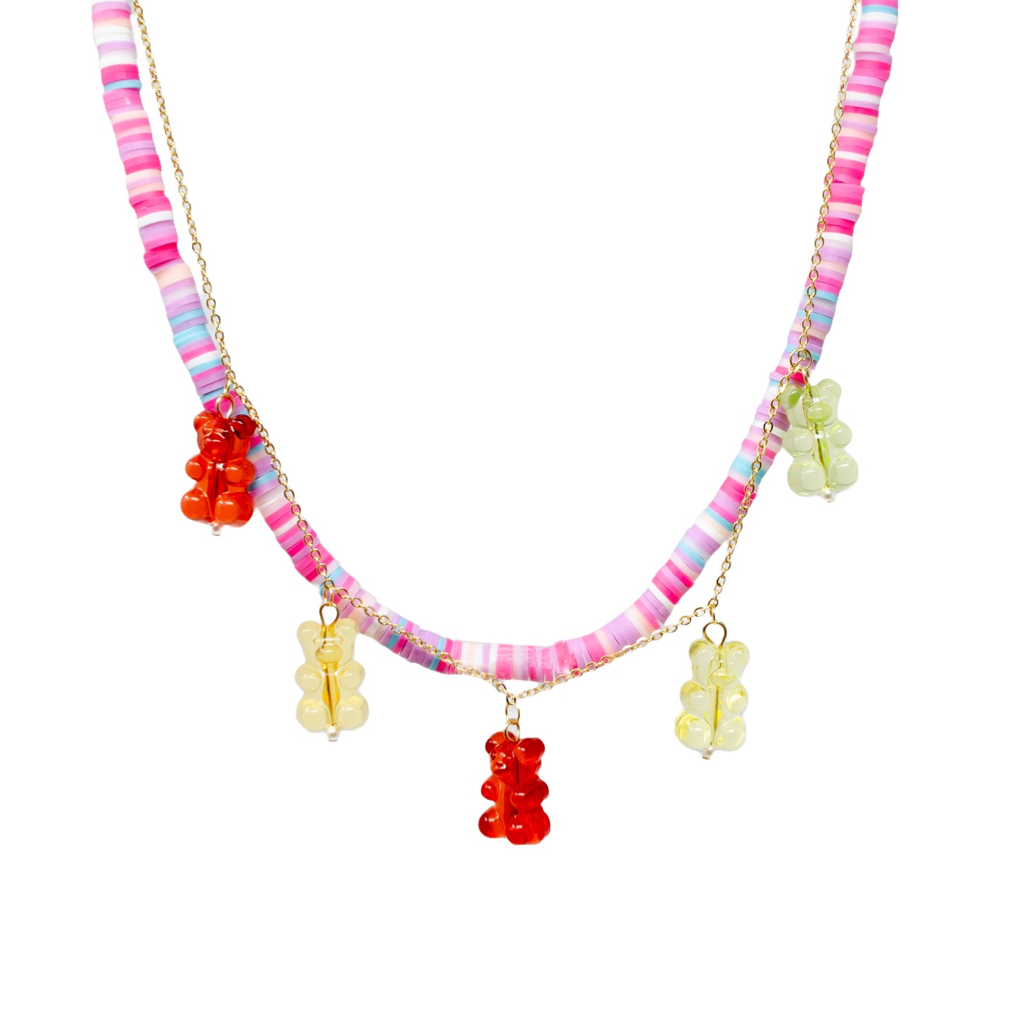 Colorful Disk Necklace & Charm Duo - Gummy Bears