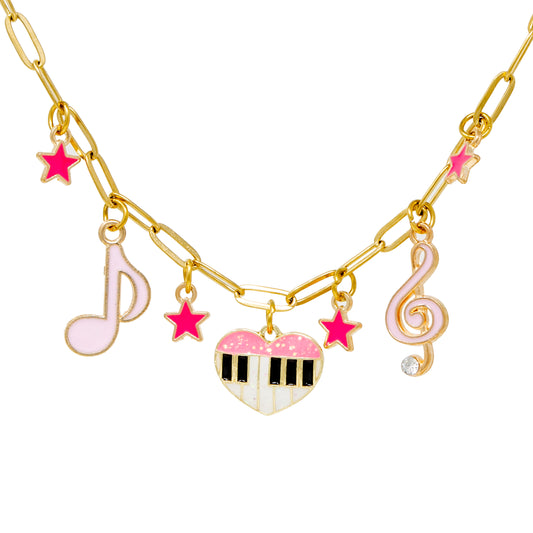 Music Multi Charm Necklace with Piano