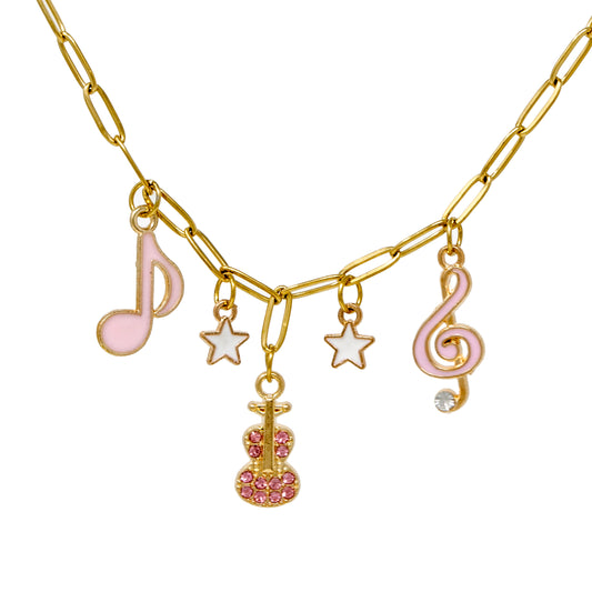 Music Multi Charm Necklace with Guitar