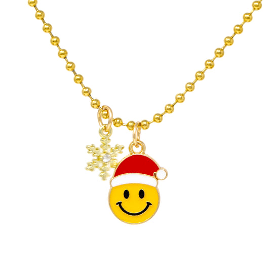 Holiday Smiley & Snowflake Kids Necklace