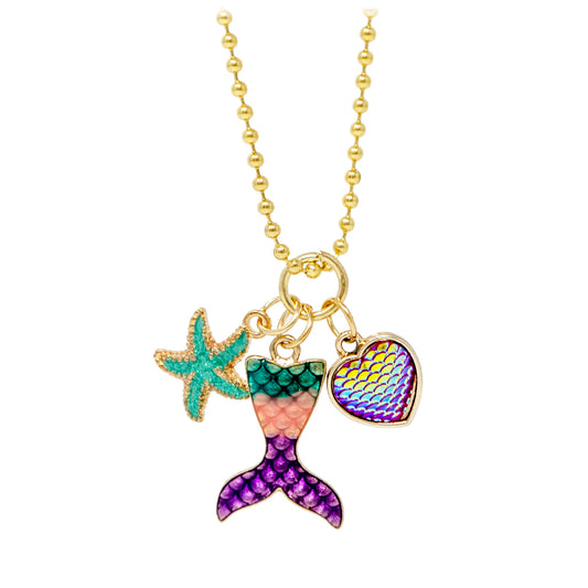Mermaid Fin, Star & Heart Gold Charm Necklace
