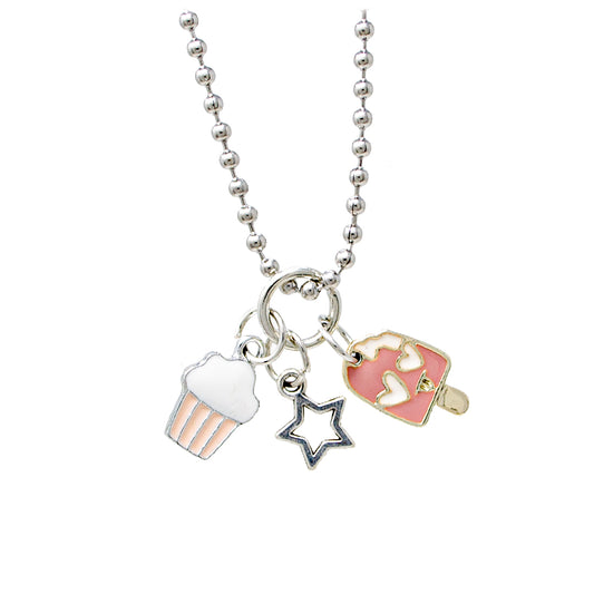 Cupcake, Star, & Popsicle Silver Charm Necklace