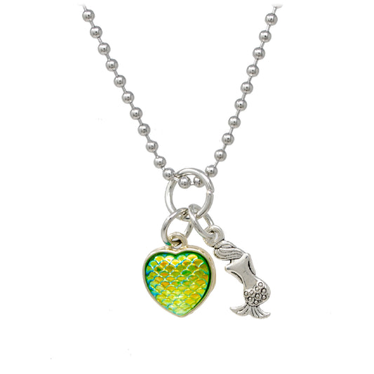 Mermaid & Scale Heart Silver Necklace