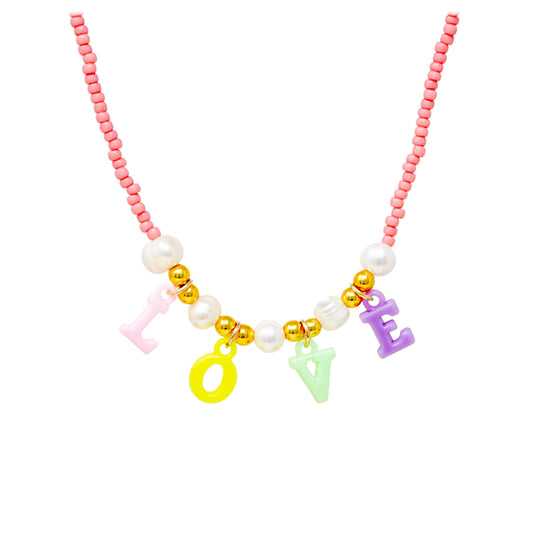Pink Bead Necklace - Love